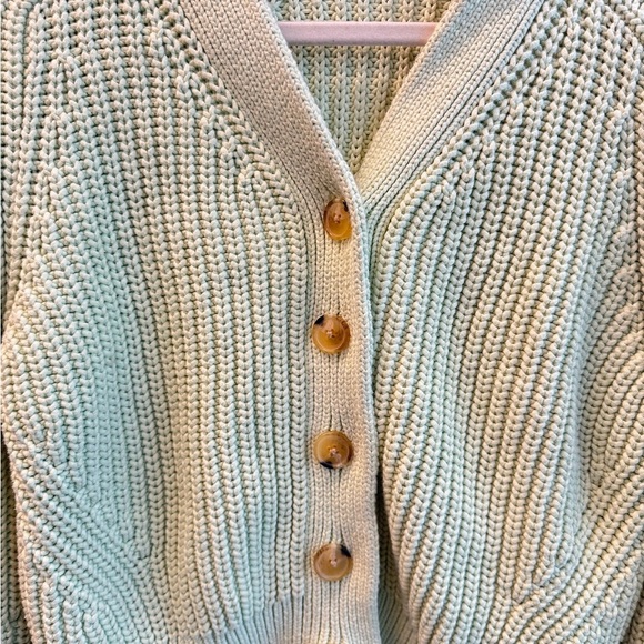 Everlane Sea Foam Green Chunky Knit Large Button-Up Cardigan Texture Cotton Sz S - Picture 4 of 12